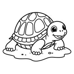 Fototapeta premium Easy and bold coloring page of a smiling turtle on the ground
