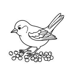 Obraz premium Easy and bold coloring page of a bird pecking seeds