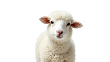 Fototapeta premium Adorable Lamb Looking at Camera on White Background