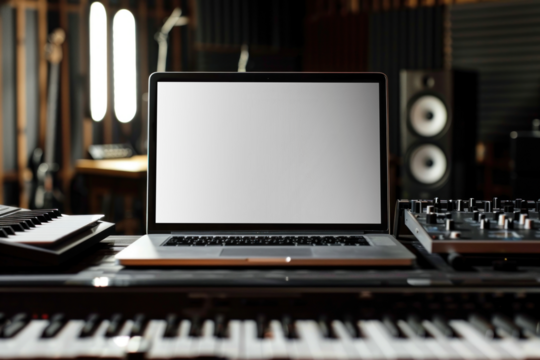 PNG Music studio laptop screen mockup, transparent design