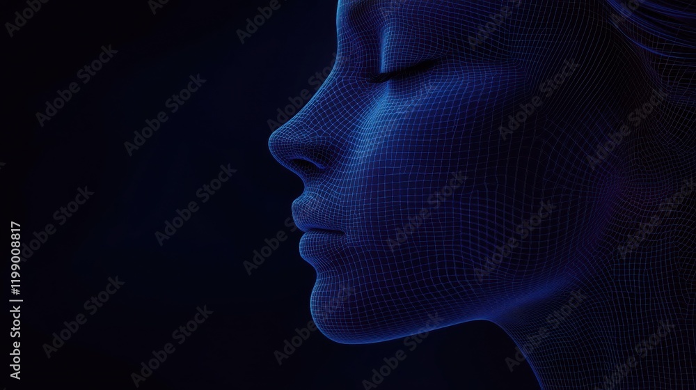 Poster a woman's face with a grid of grids applied on top of it. concept of cosmetic procedures. digital fa