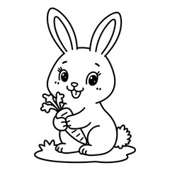 Easy and bold coloring page of a cute rabbit holding a carrot