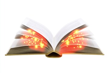 An open book with glowing pages on a white background, great for educational or inspirational concepts