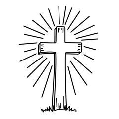Easy and bold coloring page of a cross with rays