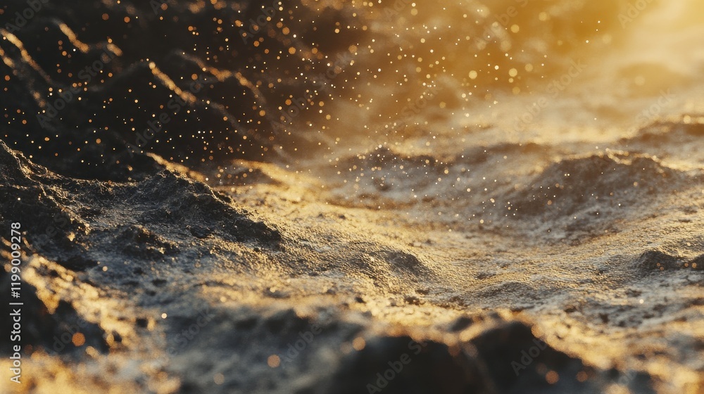 Poster 3d rendering of abstract digital landscape with flowing particles and depth of field