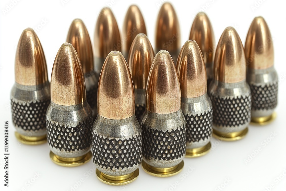 Poster a close-up shot of a group of bullet shells on a surface