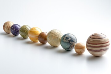 Obraz premium A collection of colorful marbles arranged on wooden balls, suitable for decorative or educational purposes
