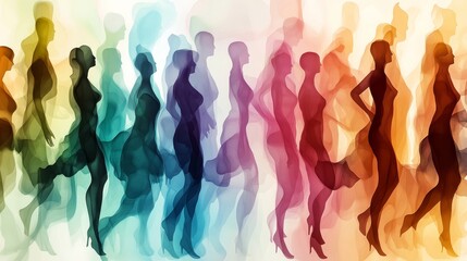 Colorful silhouette abstract art, multiple colors, human figures, vibrant design, creative modern artwork