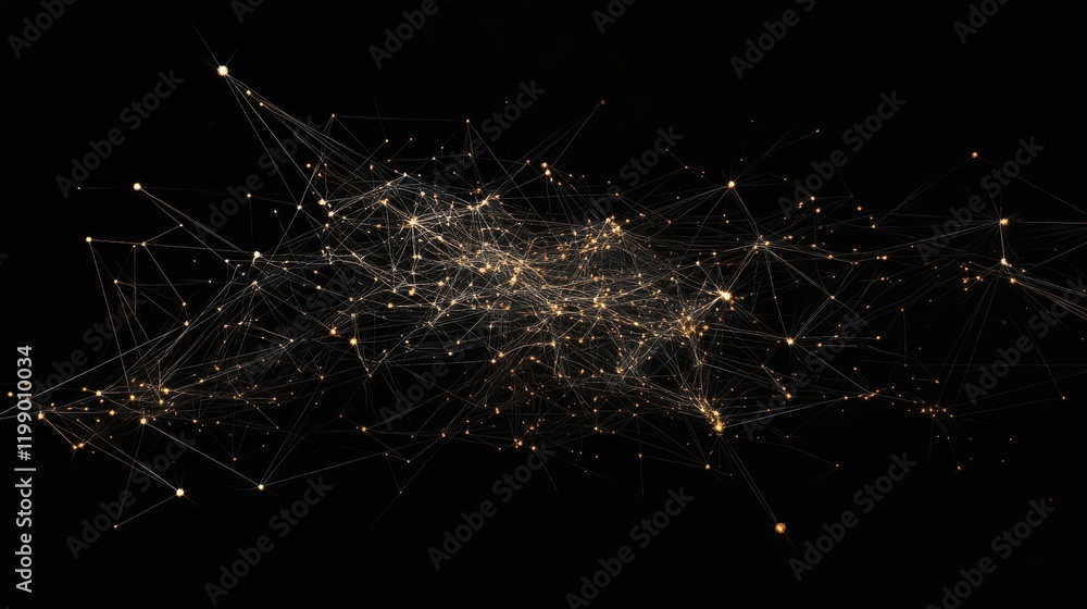 Poster network growing showing connections with lines and dots on dark background