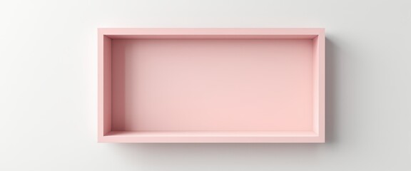 Minimalistic pink rectangular shadow box frame on smooth white background