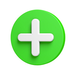 Add icon. Plus. Green color. Isolated. Transparent background. 3d illustration.
