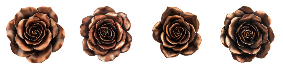 Majestic luxurious rose blooms in warm copper and bronze hues against a background  This floral close up showcases the elegant intricate petals and organic forms of the stunning botanical
