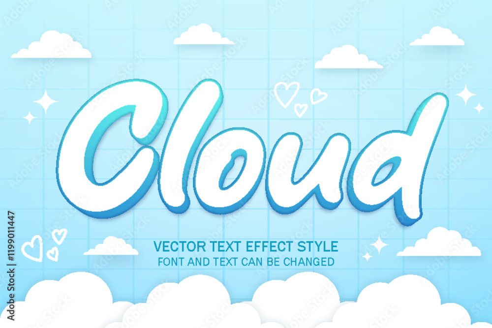 Fototapete cloud sky bright day typography editable text effect font style template design background