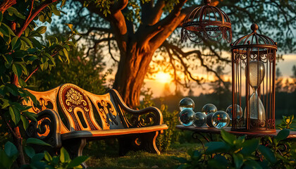 A_icon_of_In_an_enchanting_twilight_garden,_a_symphony_of_inanimate_objects_harmonizes_under_the_soft,_golden_glow_of_the_setting_sun_A Generative AI