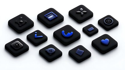 Collection of sleek, modern app icons displayed on a minimalist background, showcasing design trends