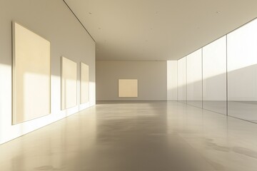 Fototapeta premium Gallery with expansive walls and vibrant abstract art.