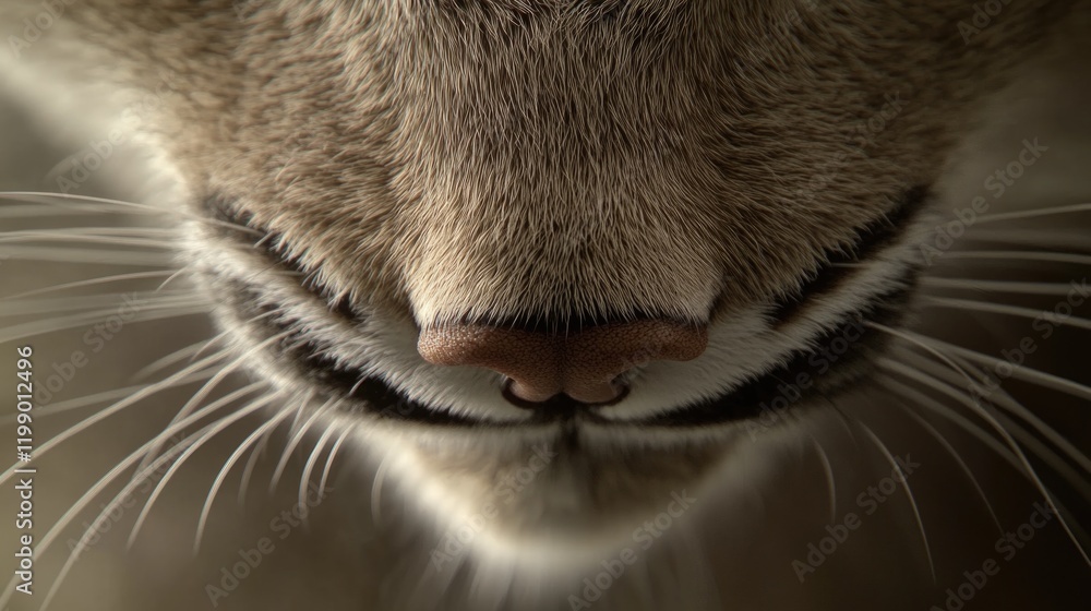 Poster a detailed view of a cat's nose with distinctive features and textures
