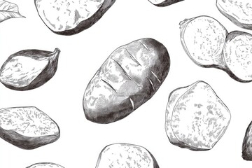 A simple illustration of potatoes arranged on a white surface