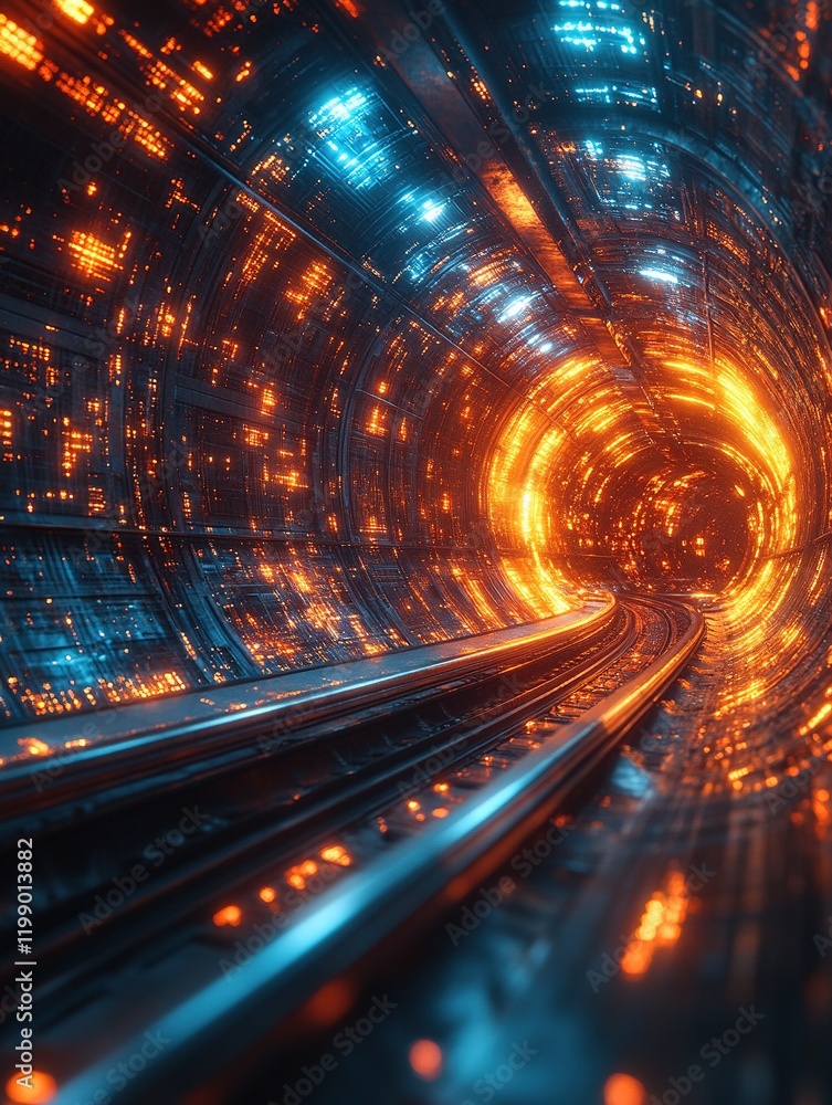 Poster futuristic tunnel speed blur with data stream background