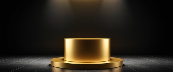 Golden pedestal display in dramatic lighting for elegant product showcase