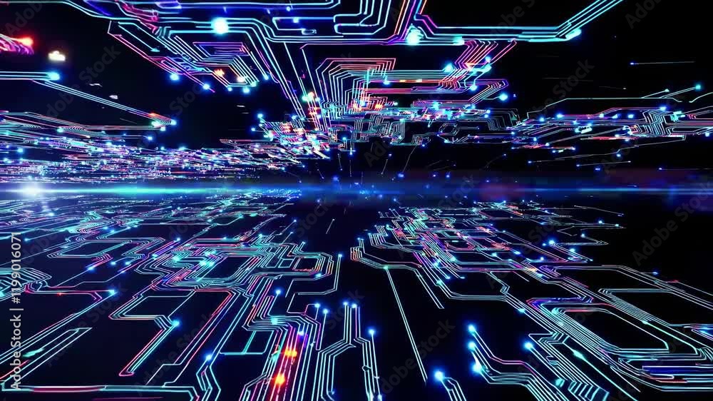 Poster exploring the dynamic world of digital circuitry and data flow