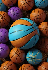 Obraz premium Colorful Basketballs Arranged on a Glittery Surface