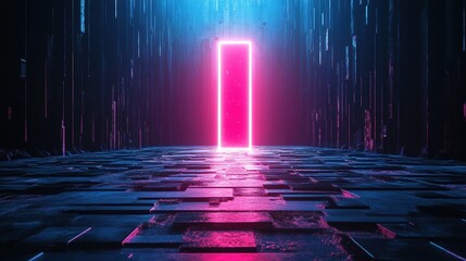 Floating 3D Search Bar Illuminating Digital Landscape Pathways Symbolizing Guidance and Discovery