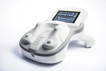 A close-up view of a remote control on a white surface, suitable for use in technology or media-related contexts