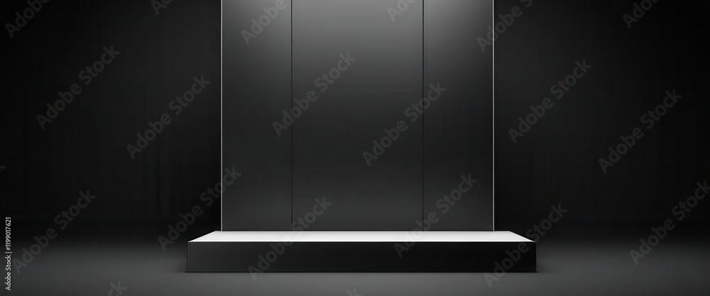 Poster Minimalist dark empty stage with soft lighting for product display presentation
