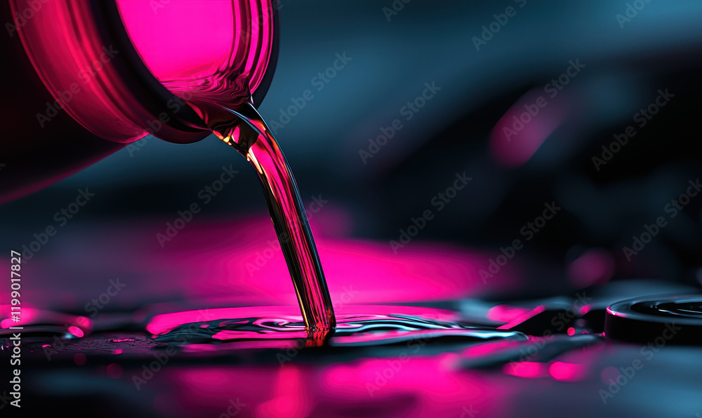 Poster vibrant neon liquid pouring from bottle: a captivating display of luminescent beverage in motion wit