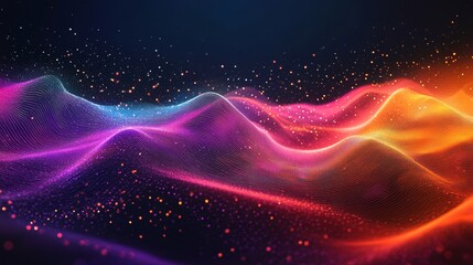 Obraz premium Vibrant Abstract Light Waves, Colorful Digital Art, Neon Particle Landscape