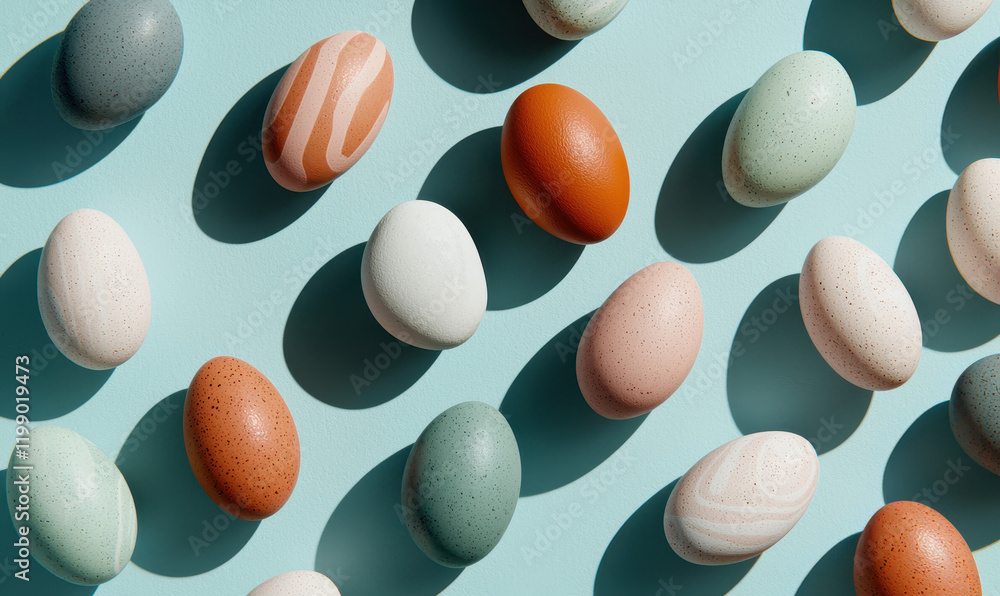 Aufkleber vibrant and artistic display of speckled eggs: a colorful composition in pastel hues creating a mini
