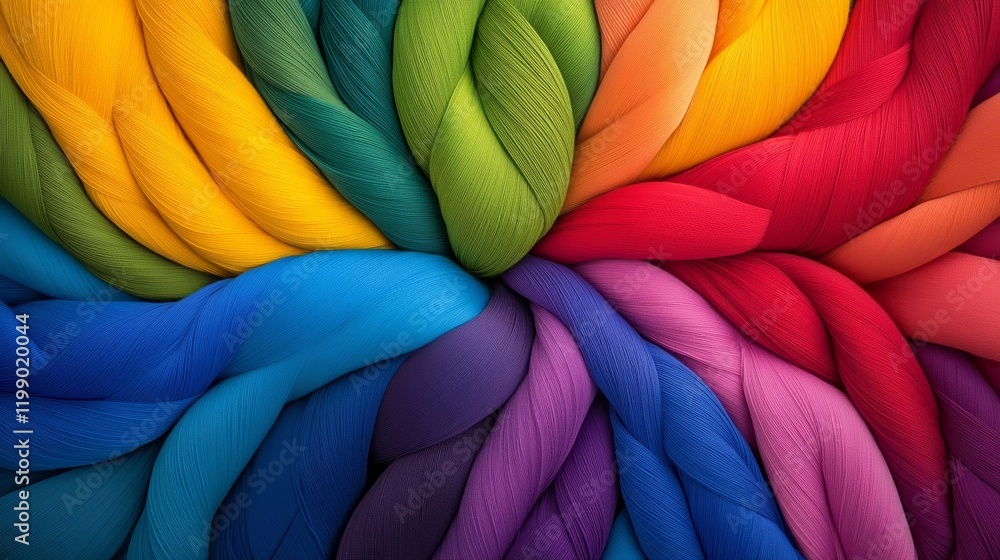 Poster a never ending spool of thread unraveling in vivid colors intertwining into an infinite braid surrou