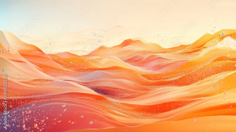 Aufkleber 3d rendering of abstract digital landscape with flowing particles and depth of field