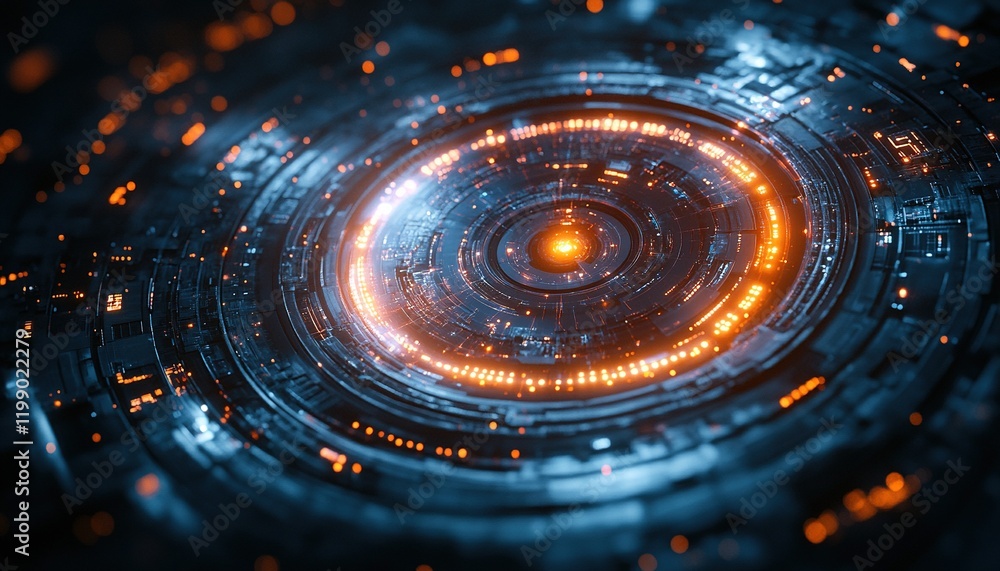 Poster glowing circular portal with intricate details on a dark background
