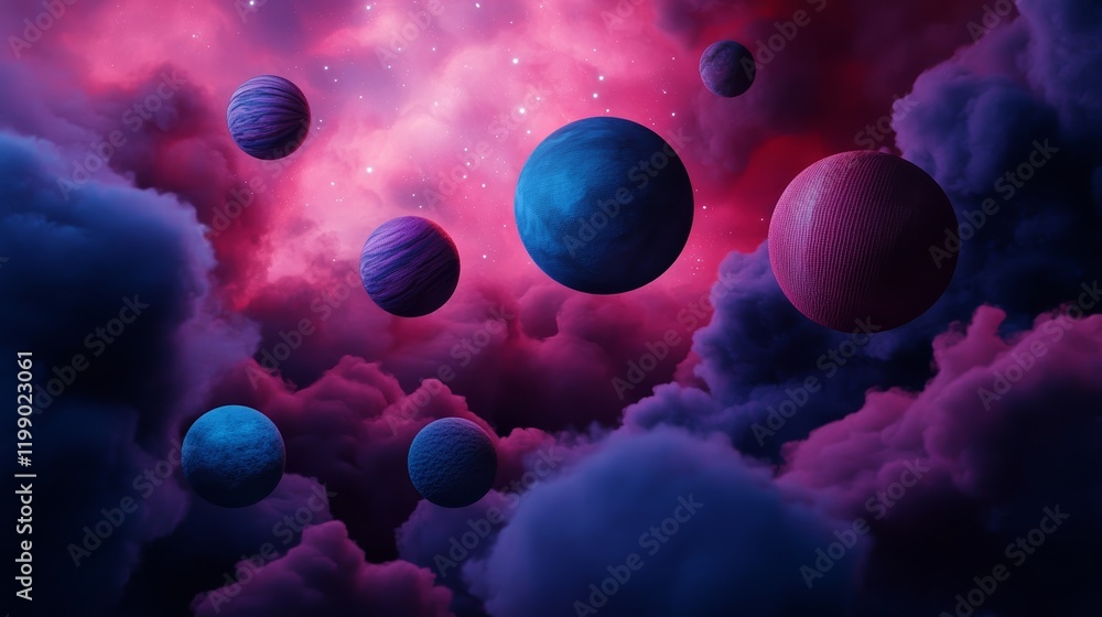 Poster a surreal galaxy where planets are made of quilt patches and constellations are glowing threads symb