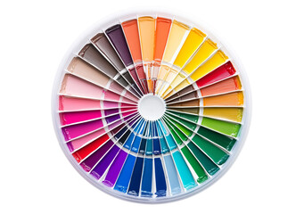 Obraz premium Color palette with paint in a plastic tray, isolated on a white background