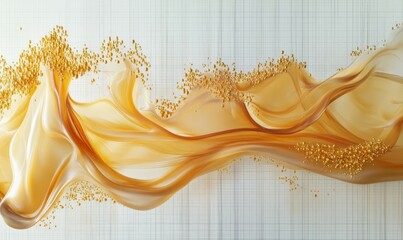 Abstract flow of golden fluid over fluctuating graph lines, creating dynamic visual