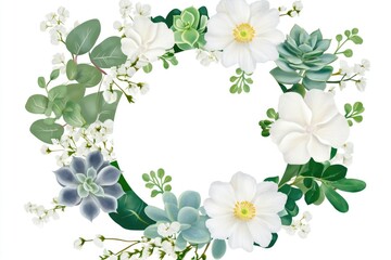 Fototapeta premium A decorative wreath made of white flowers and green leaves