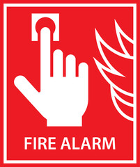 Fire alarm, Hand activate emergency Fire alarm, Push button fire alarm sign, Safety warning icon, Fire action symbol