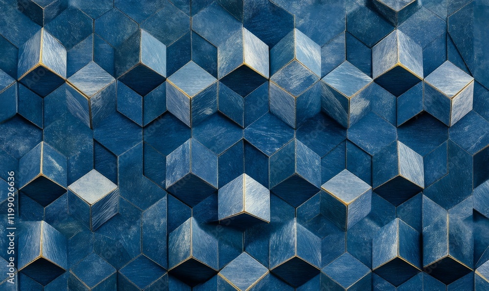 Poster a 3d abstract design showcasing a blue geometric background with cube elements.
