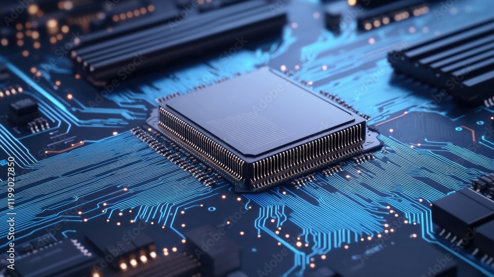 Poster close-up shot of a computer chip on a circuit board