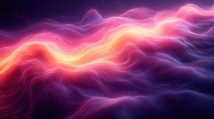 Fototapeta premium Glowing energy waves flow across dark space, particles drift