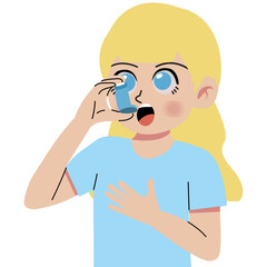 Girl treating asthma with inhaler