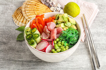 Hawaiian cuisine - poke with tuna and rice