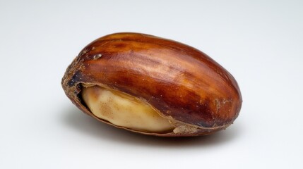 Close-up shot of a peeled banana on a white surface