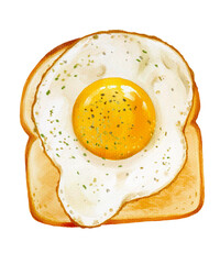 Watercolor Egg Toast - Gourmet Breakfast Illustration