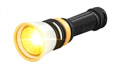 Flashlight Vector with Light, Single 2D Flat Vector for Professional Use