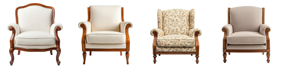 Luxurious and Comfortable Vintage Style Furniture Collection including Armchairs and Sofas Displayed in a Cozy Living Room Interior Design Setting