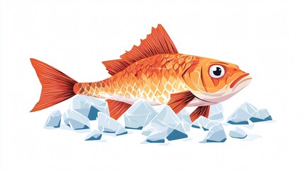 Frozen Fish Trapped in Ice Vector Illustration for Design Projects